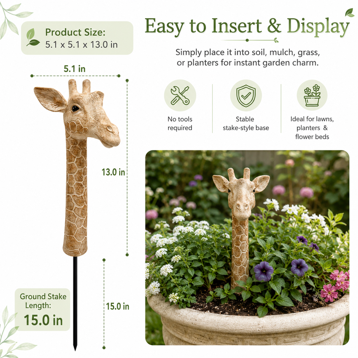 1pcs/Giraffe Garden Stake Decor, Cute Resin Giraffe Head Yard Art Statue