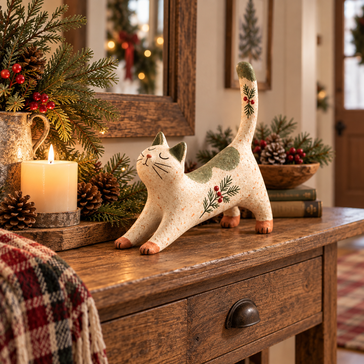 Woodland Christmas cat figurine product detail
