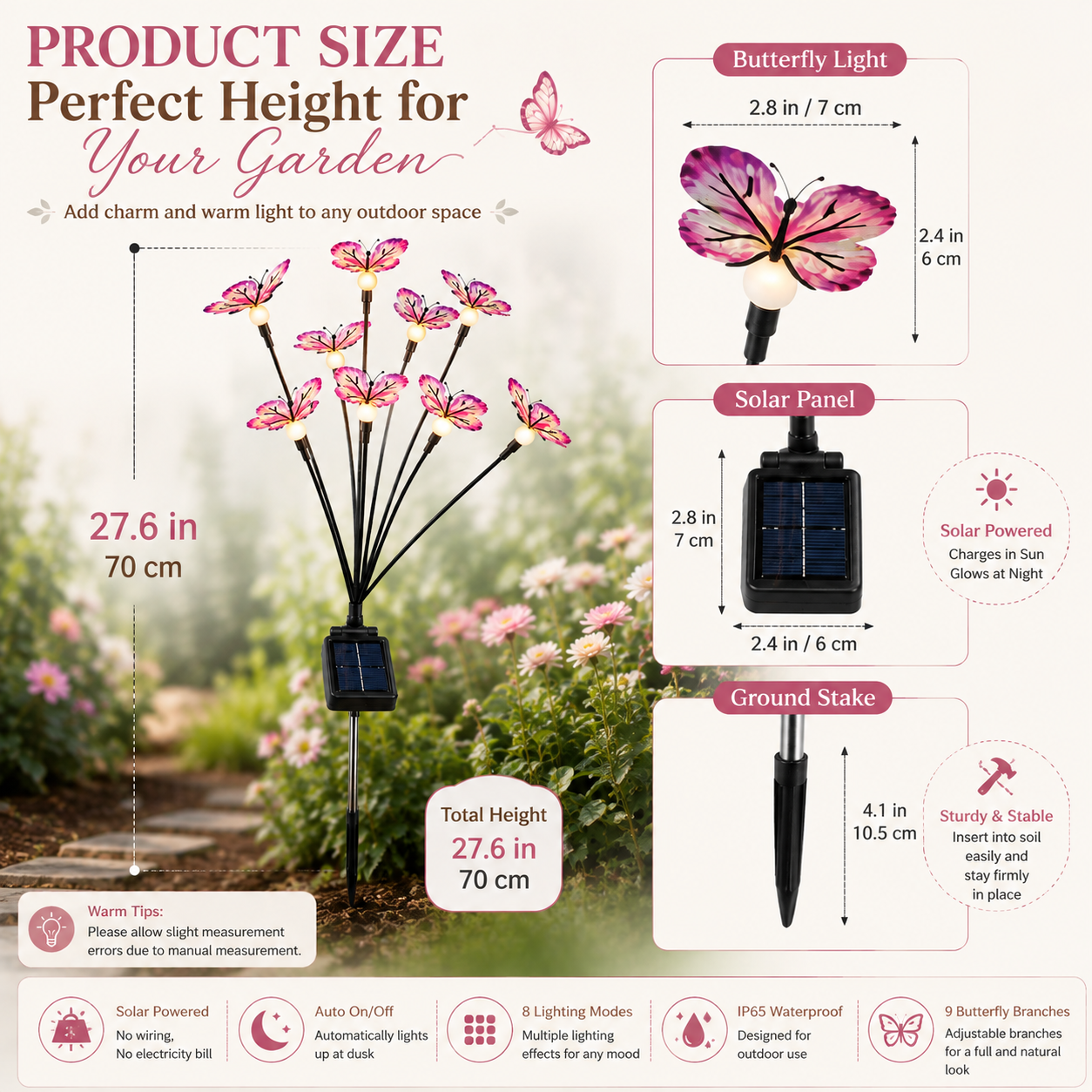27.6 in Solar Butterfly Garden Stake Lights