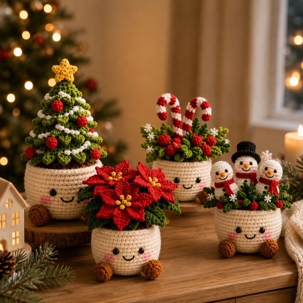 Handmade Crochet Christmas Potted Decor