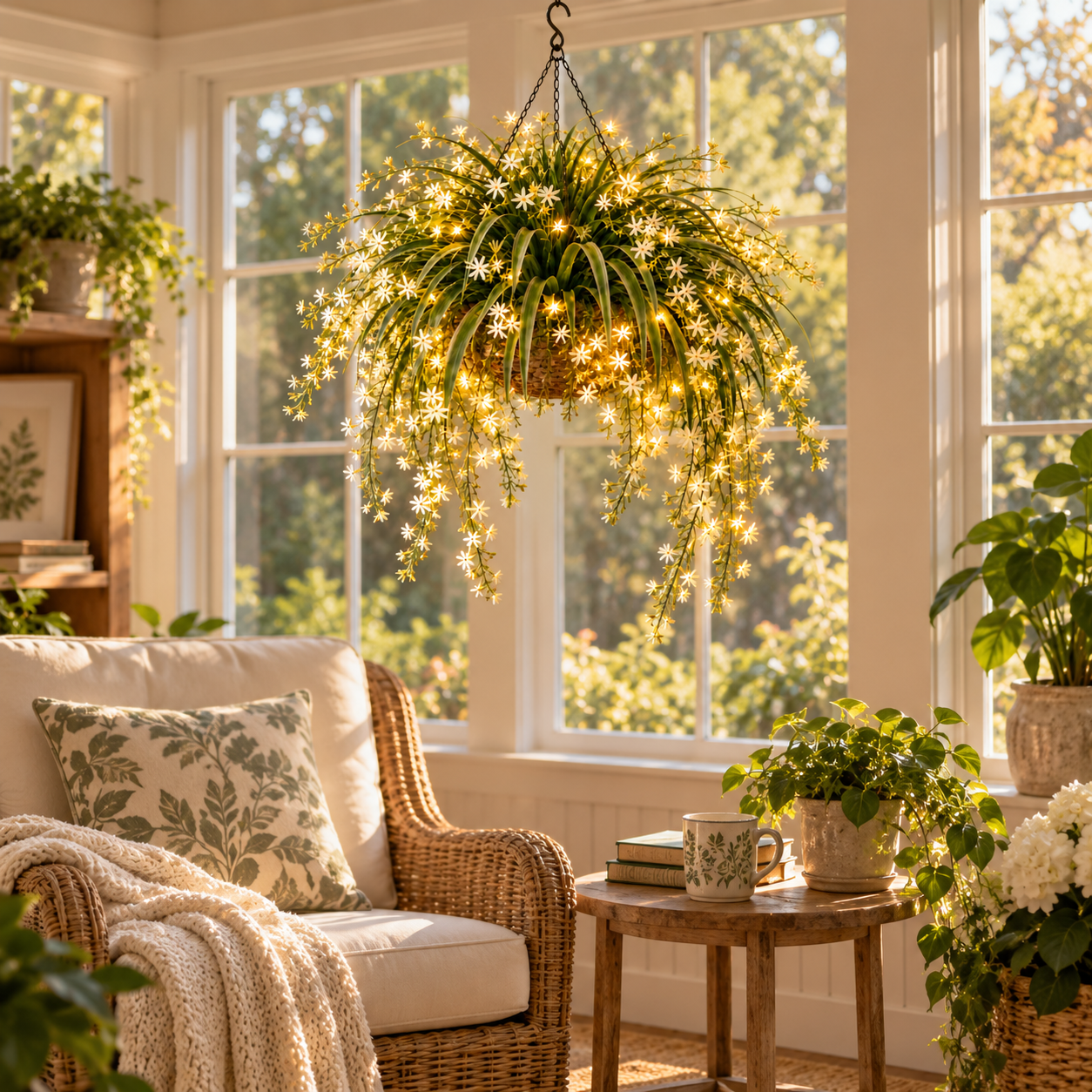 Blooming Fairy Light Hanging Basket