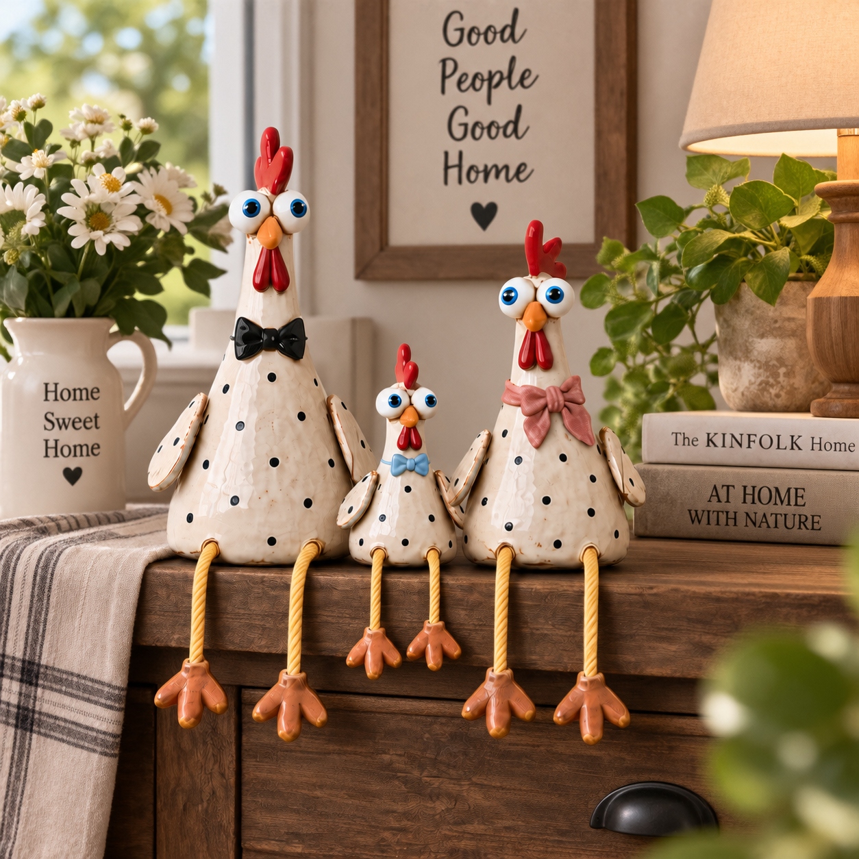 Rustic Chicken Family Figurine Collection - Cute Farmhouse Chicken Decor