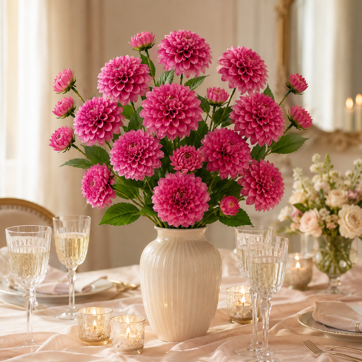 29.9 in Lifelike Dahlia Artificial Flower Bouquet – 5 Stems, 15 Blooms