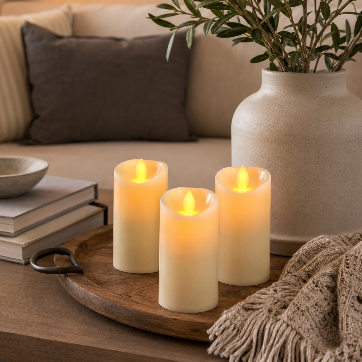 3 Pack Flameless LED Pillar Candles with Moving Flame
