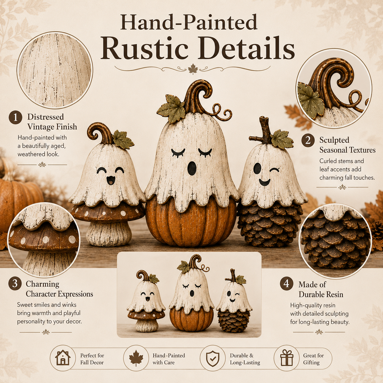 Vintage Ghost Pumpkin Collection - set of 3