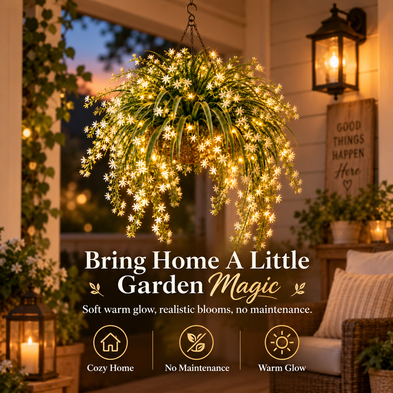 Blooming Fairy Light Hanging Basket