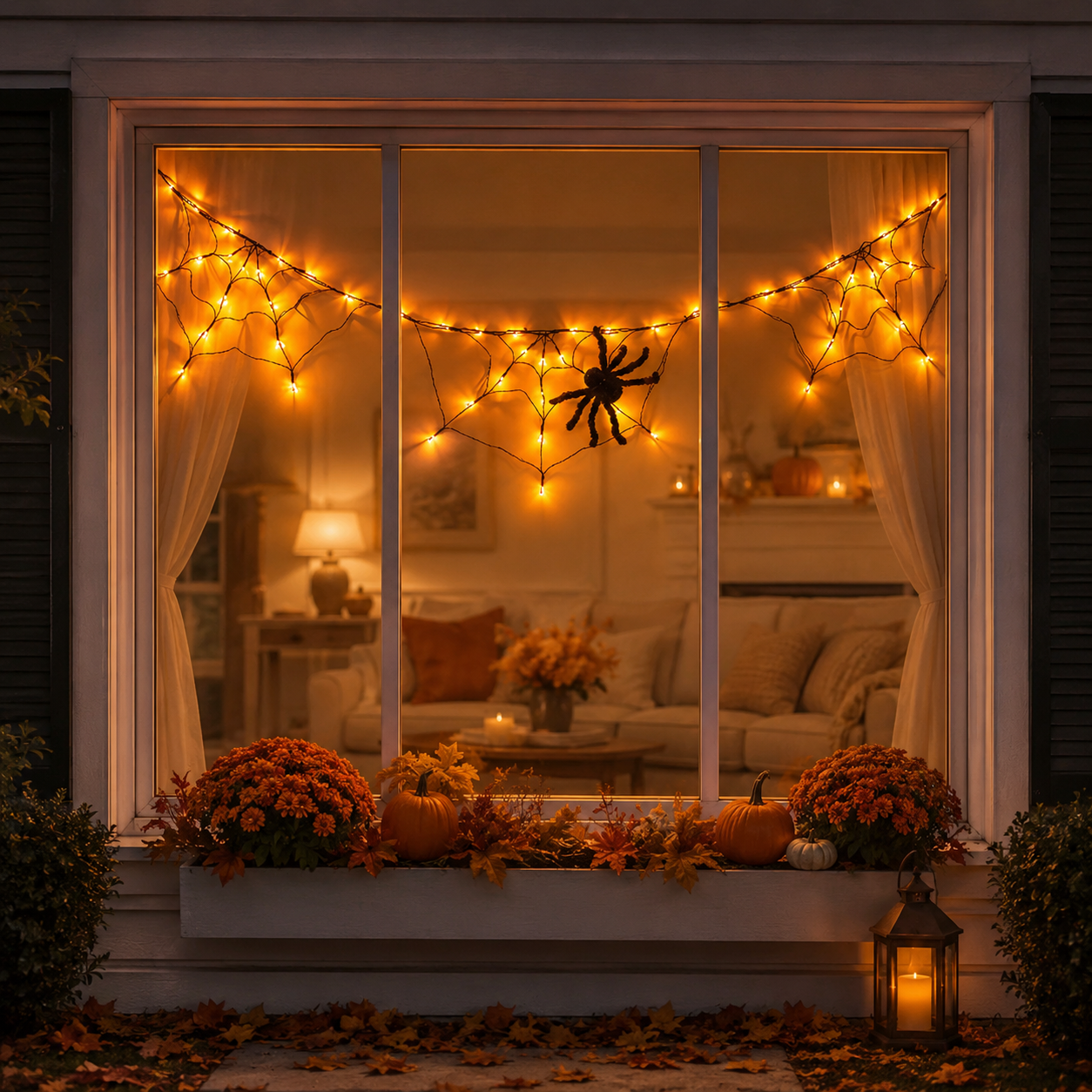 70.9" Wide Battery-Powered Spider Web Lights