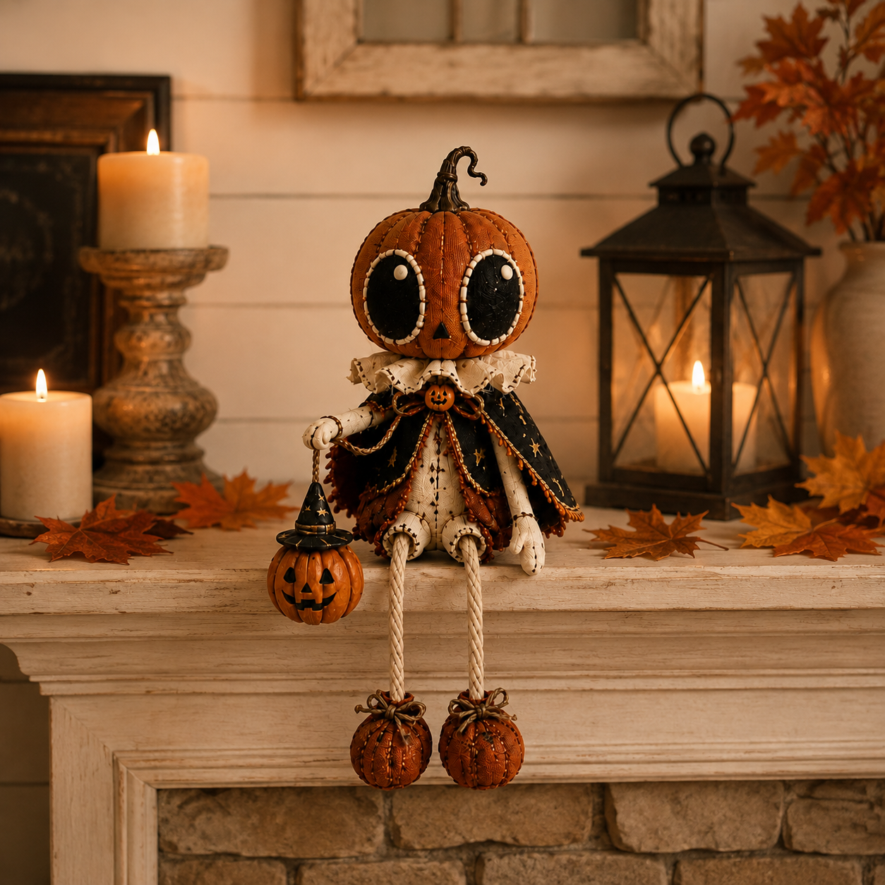 🎃 Vintage Pumpkin Head Dangling Leg Halloween Doll