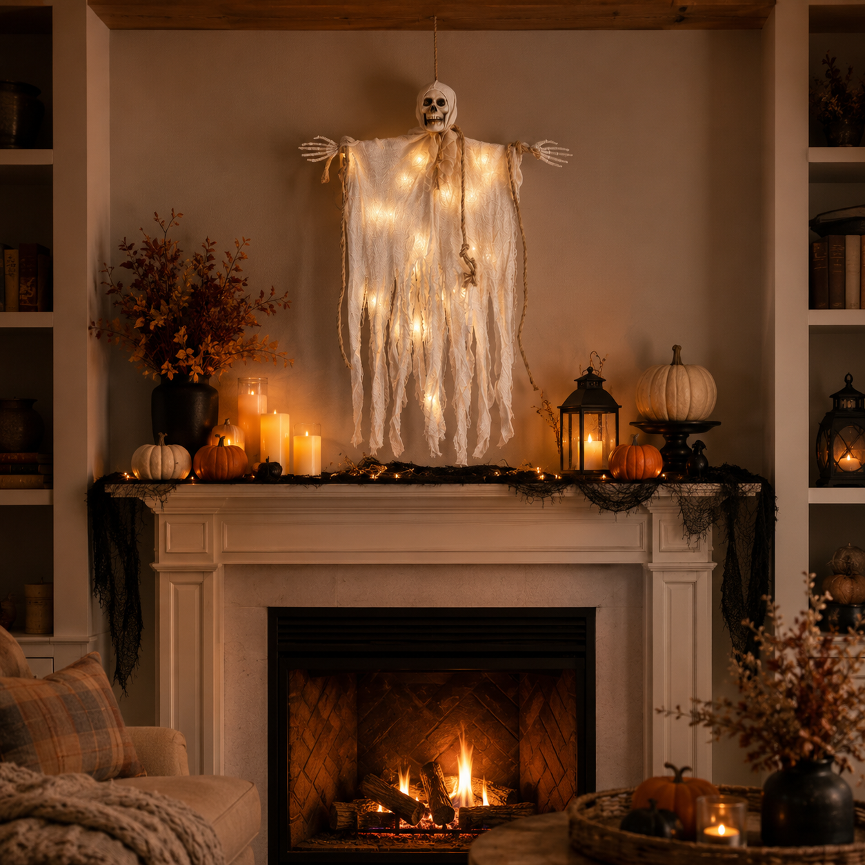 29.5" Light-Up Hanging Skeleton Ghost with Remote