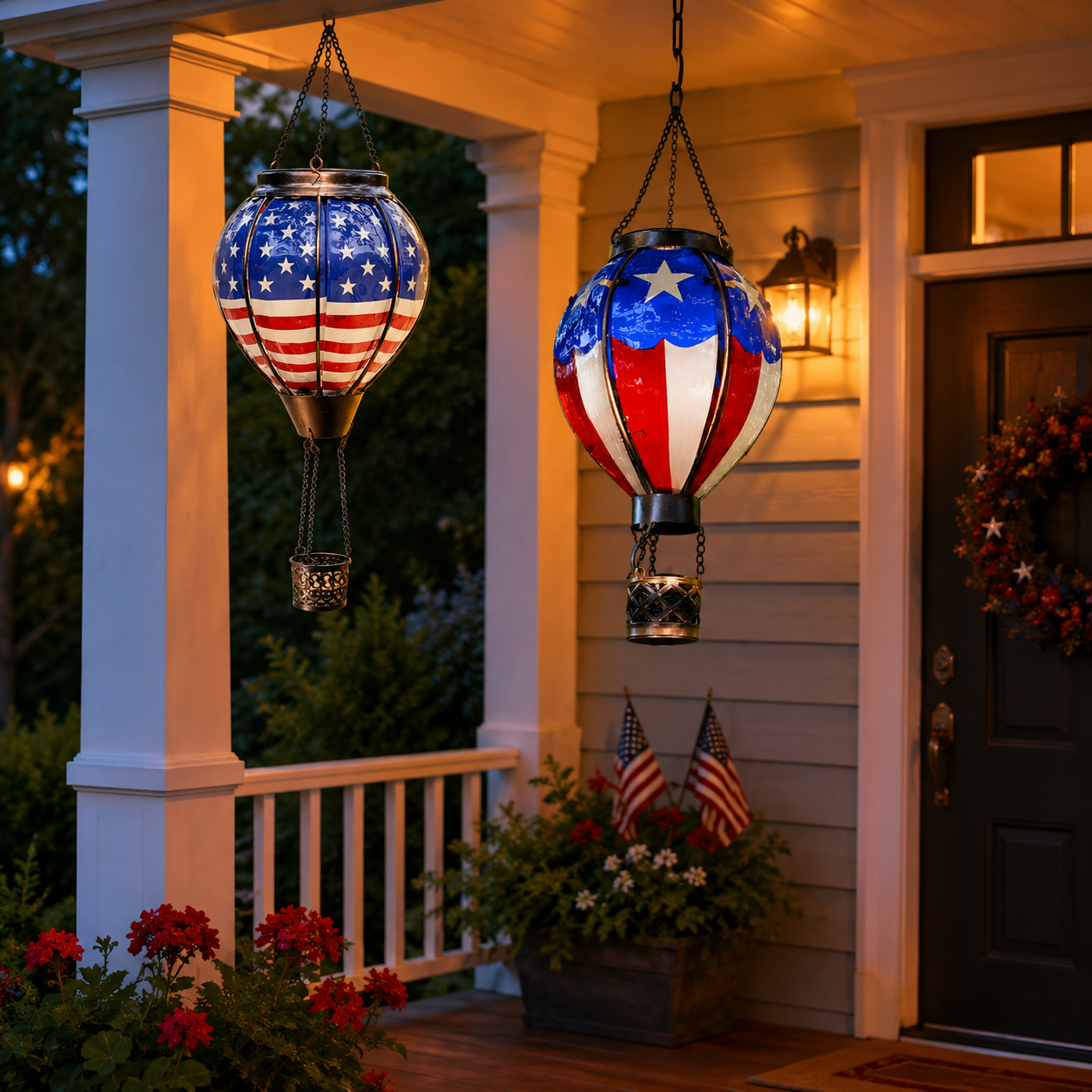 Patriotic Hot Air Balloon Solar Hanging Lantern