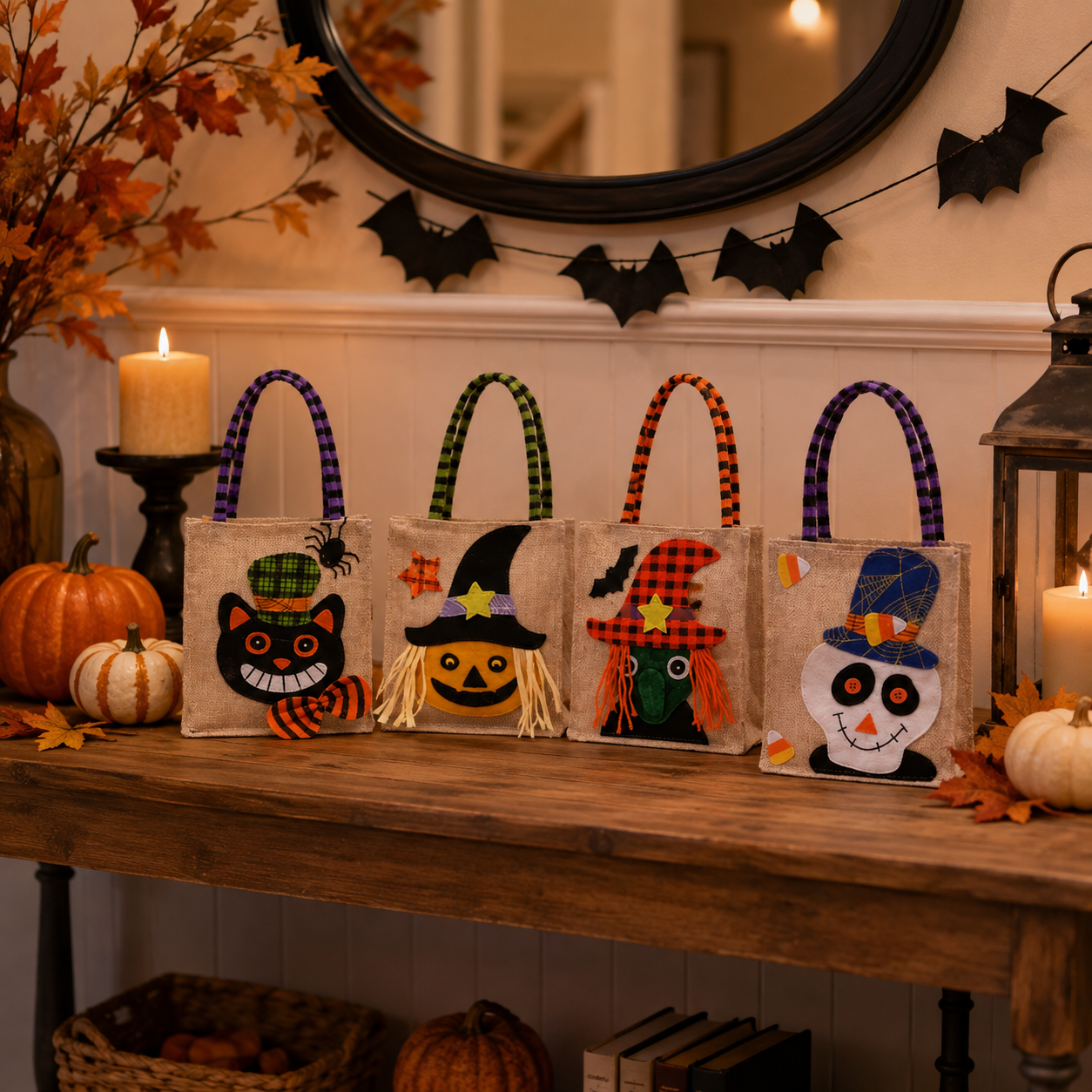🎃 Whimsical Halloween Trick-or-Treat Bags – Set of 4