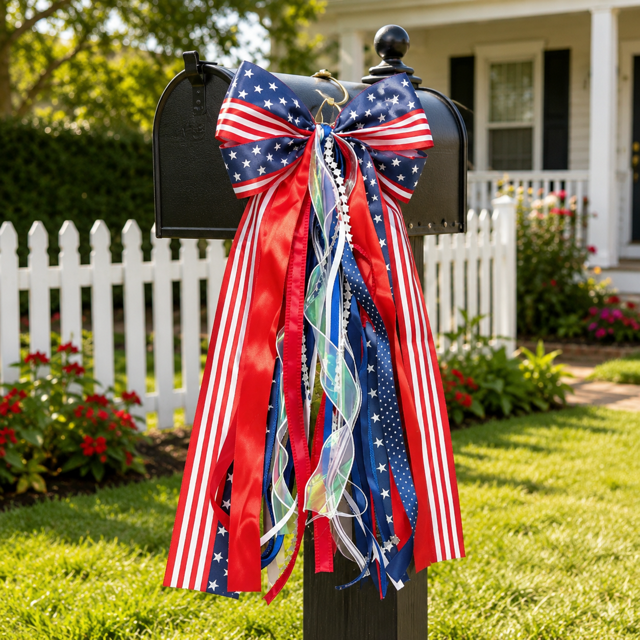 Red White Blue Hanging Ribbon Bow Decoration