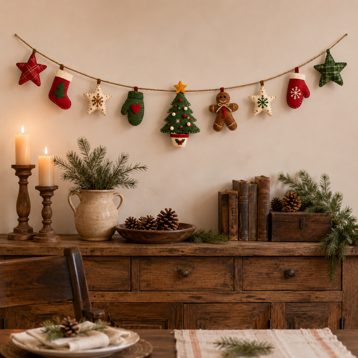 78.7 in Vintage Christmas Fabric Hanging Banner