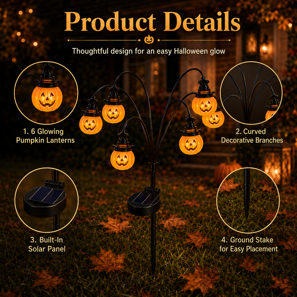 Solar-Powered Halloween Pumpkin Garden Stake Light