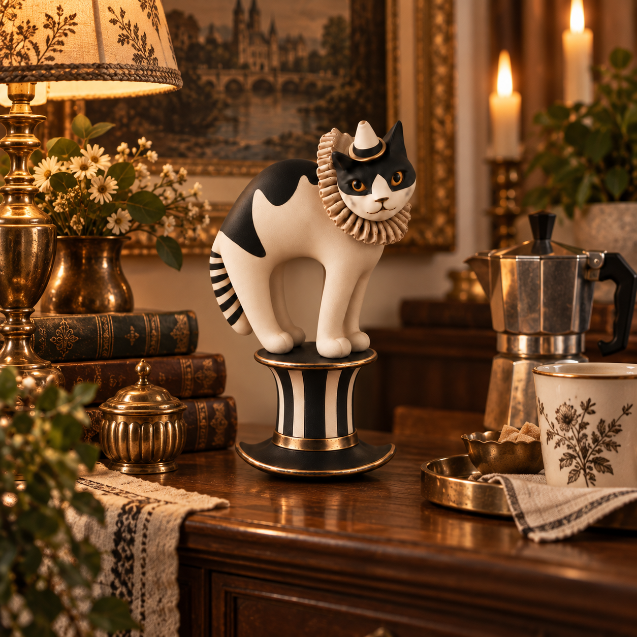 Vintage Magician Cat Figurine