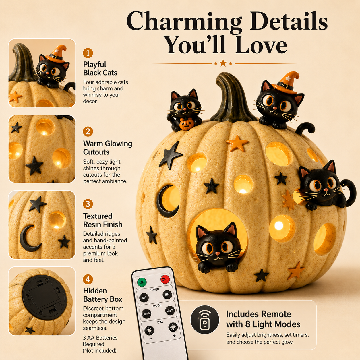Lighted Black Cat Pumpkin Halloween Decor