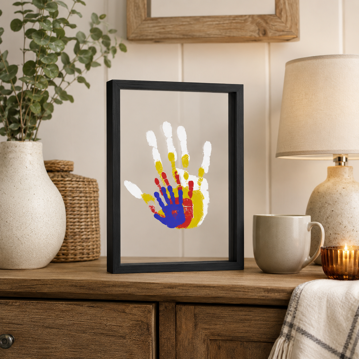 Family Handprint Set, Including 4 Handprint Slots And 6 Colors, Souvenir Frame, Handprint, Family Gift,Father's Day Gift,Mother'S Day Gift,Non-Toxic Pigment