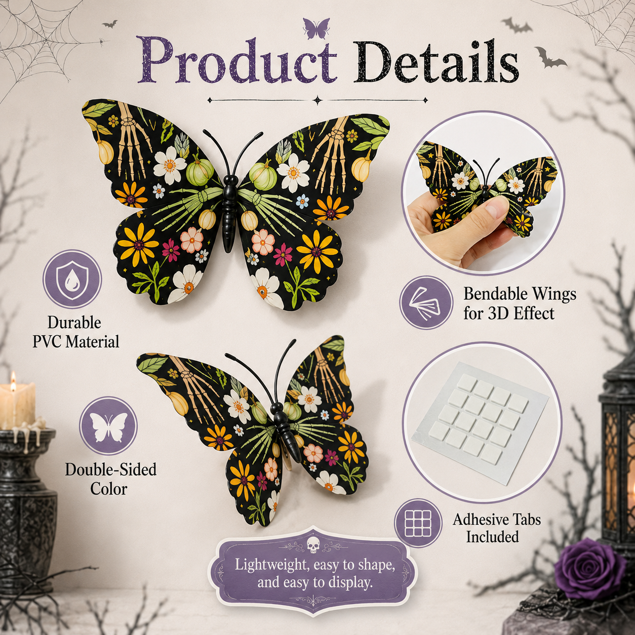 3D Spooky Butterfly Wall Decor – Set of 10
