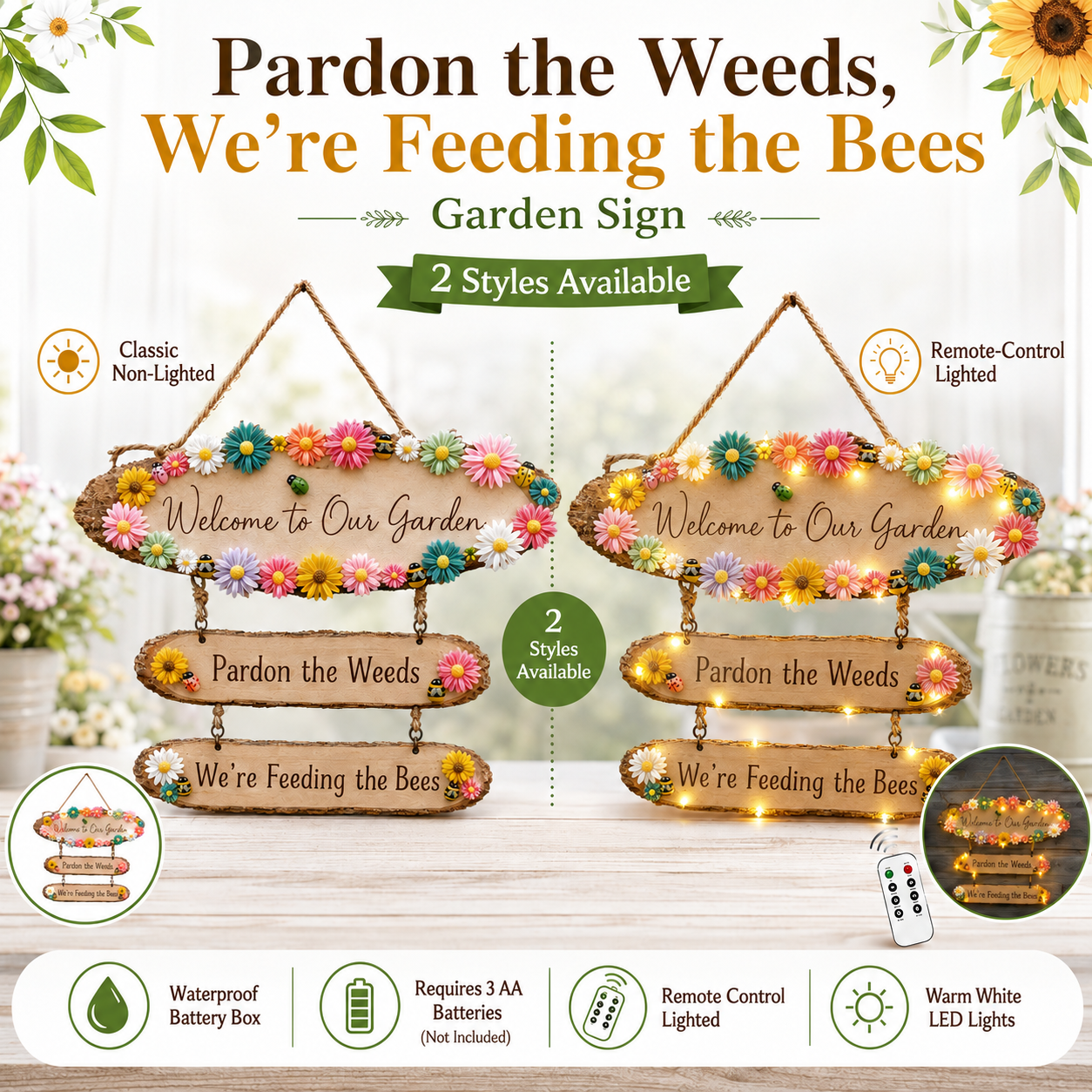 Pardon the Weeds, We’re Feeding the Bees Garden Sign 🐝🌼