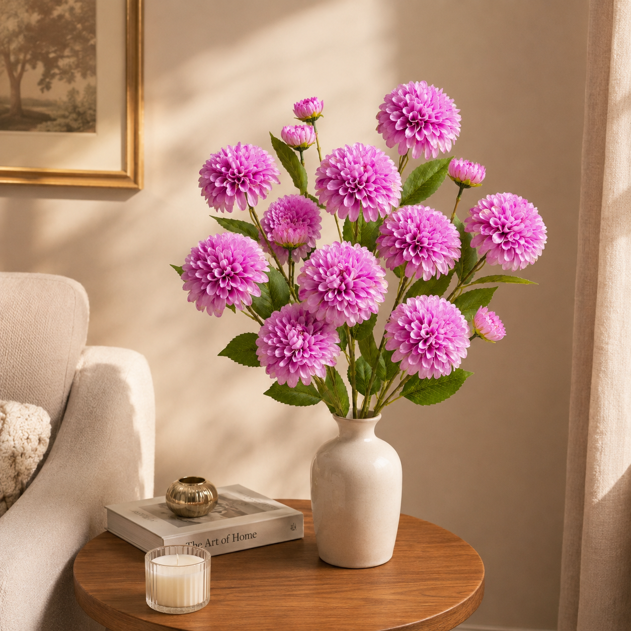 29.9 in Lifelike Dahlia Artificial Flower Bouquet – 5 Stems, 15 Blooms