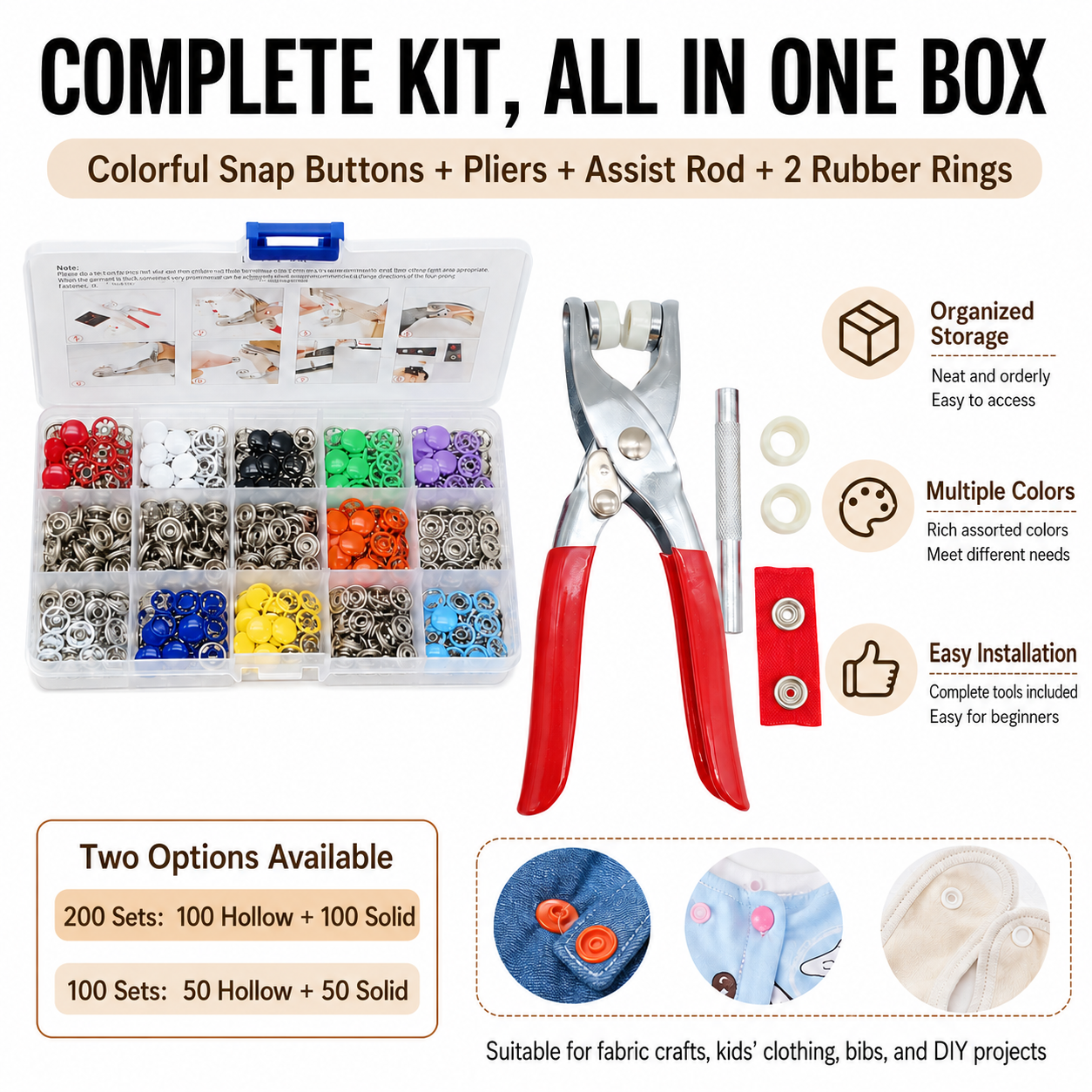 Colorful Snap Button Fastener Kit with Pliers