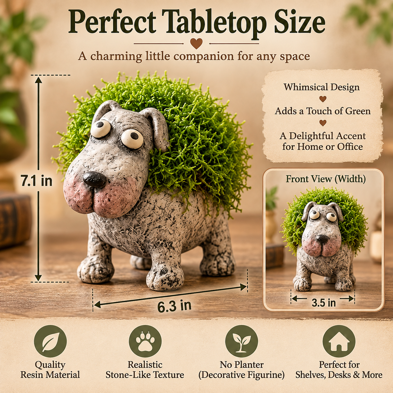 Whimsical Moss-Back Dog Figurine