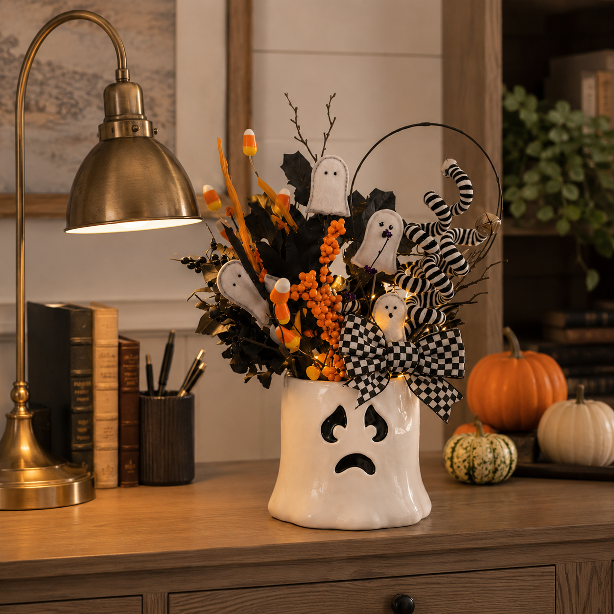 Whimsical Lighted Ghost Vase Halloween Centerpiece