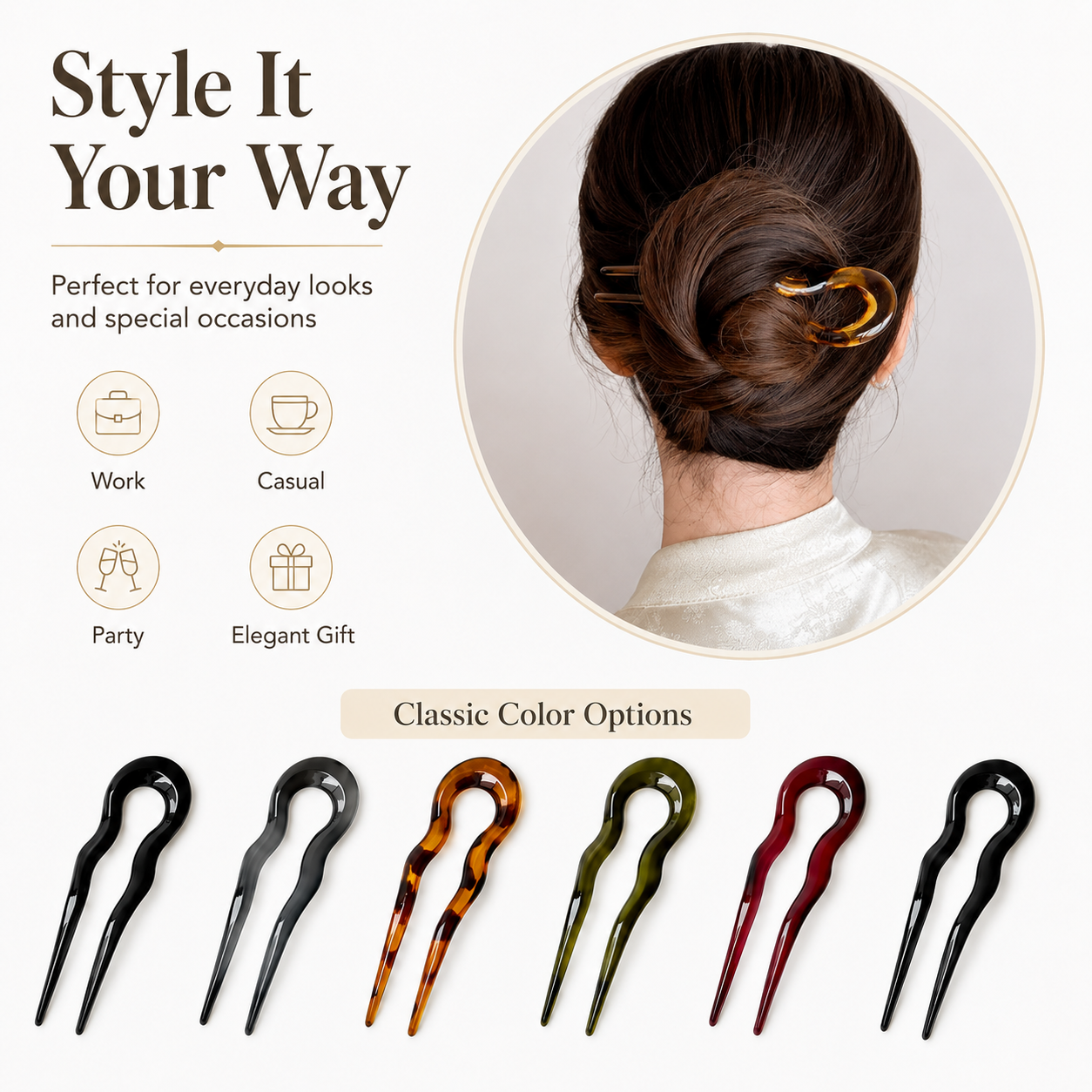 U-Shaped Hair Fork – French Hairpin Updo on the go
