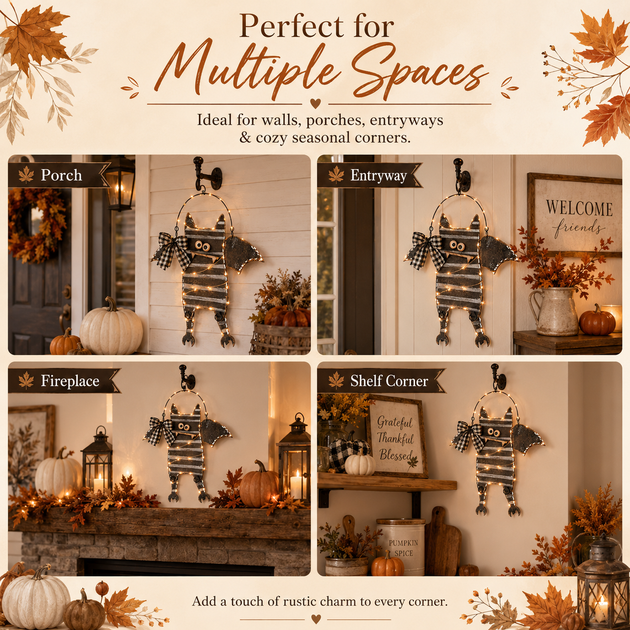 Lighted Rustic Bat Hanging Decor with Remote Control