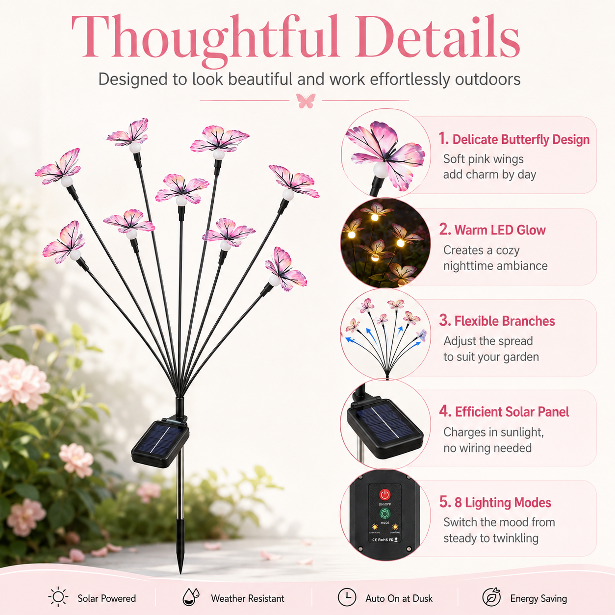 27.6 in Solar Butterfly Garden Stake Lights