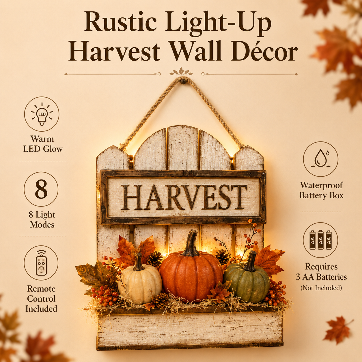 🍂 Rustic Light-Up Harvest Pumpkin Wall Décor