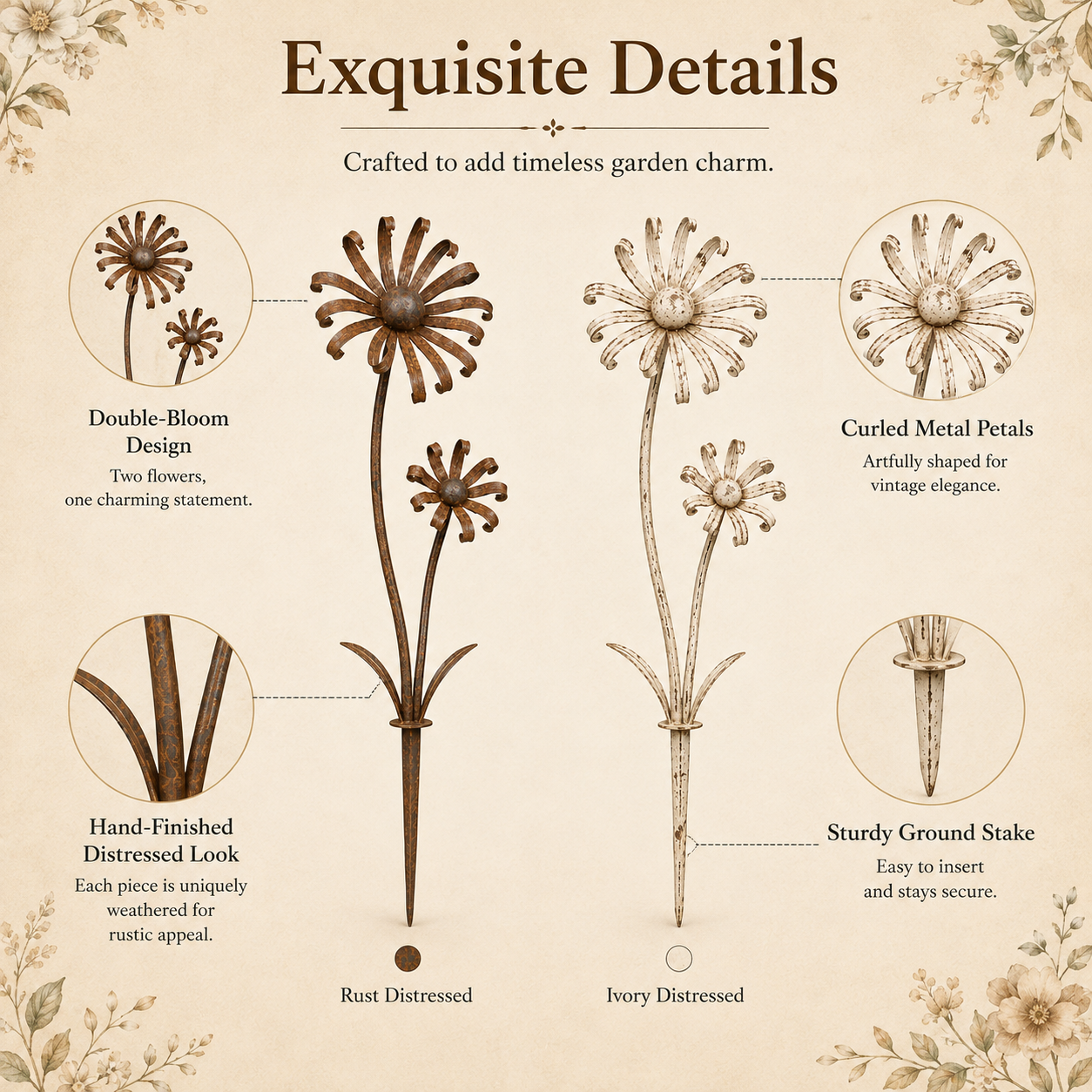 Vintage Metal Flower Garden Stake