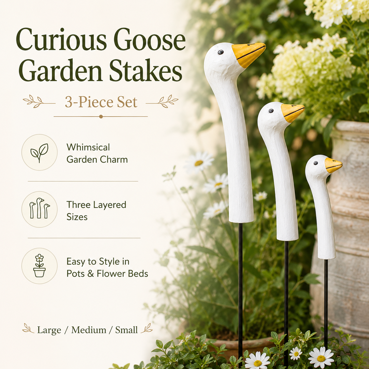 Peekaboo Goose Garden Stakes – 3-Piece Set