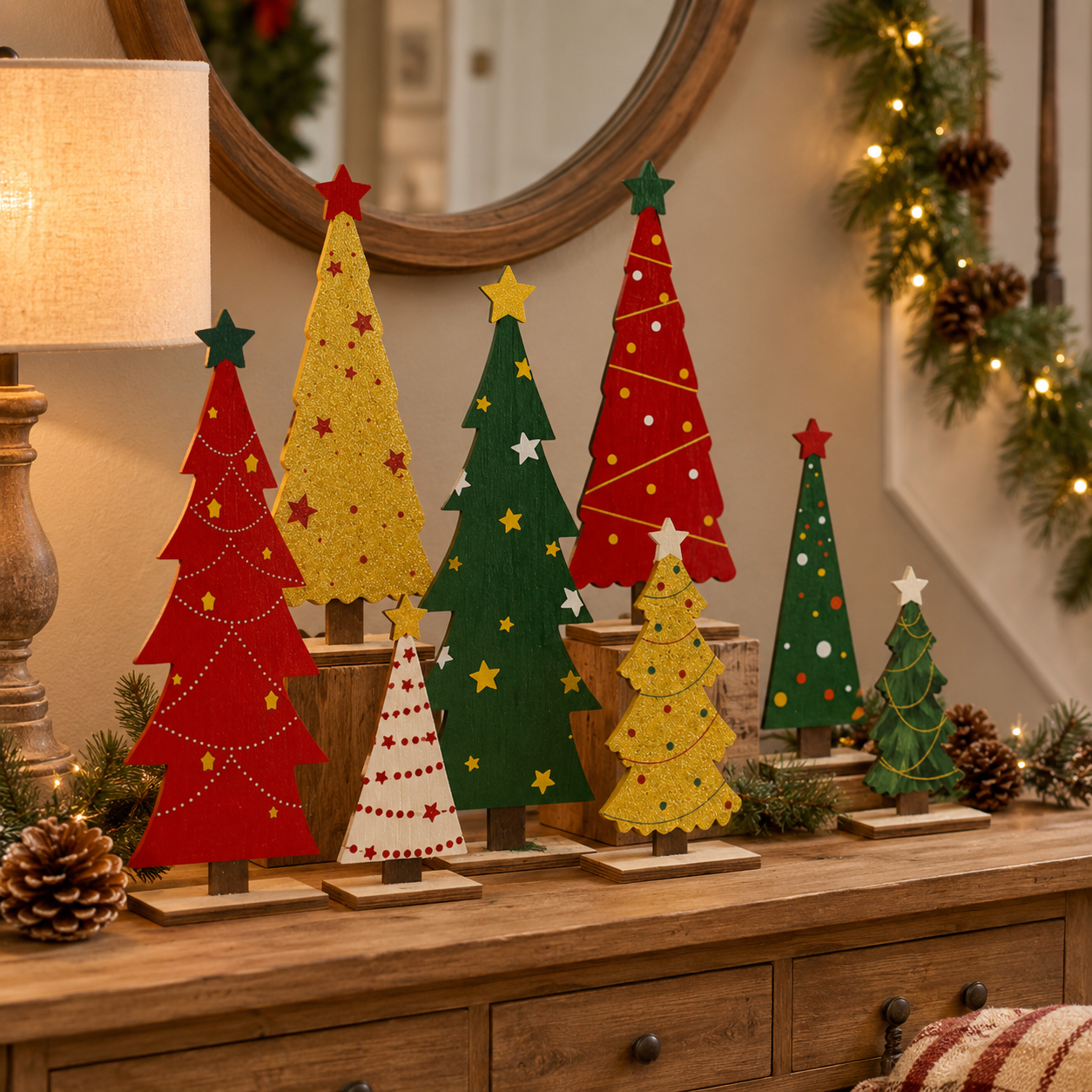8-Piece Rustic Wooden Christmas Tree Decor Set