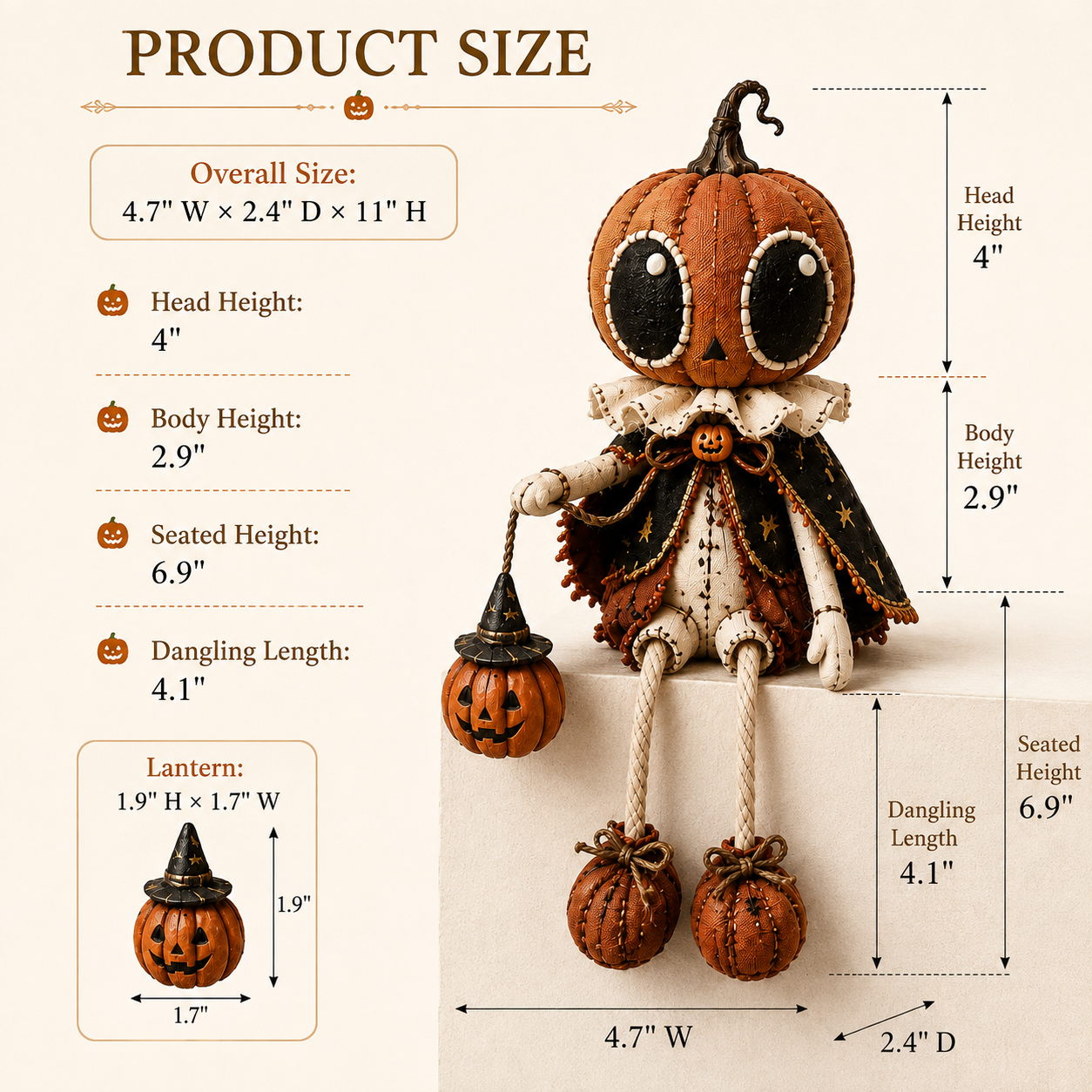 🎃 Vintage Pumpkin Head Dangling Leg Halloween Doll