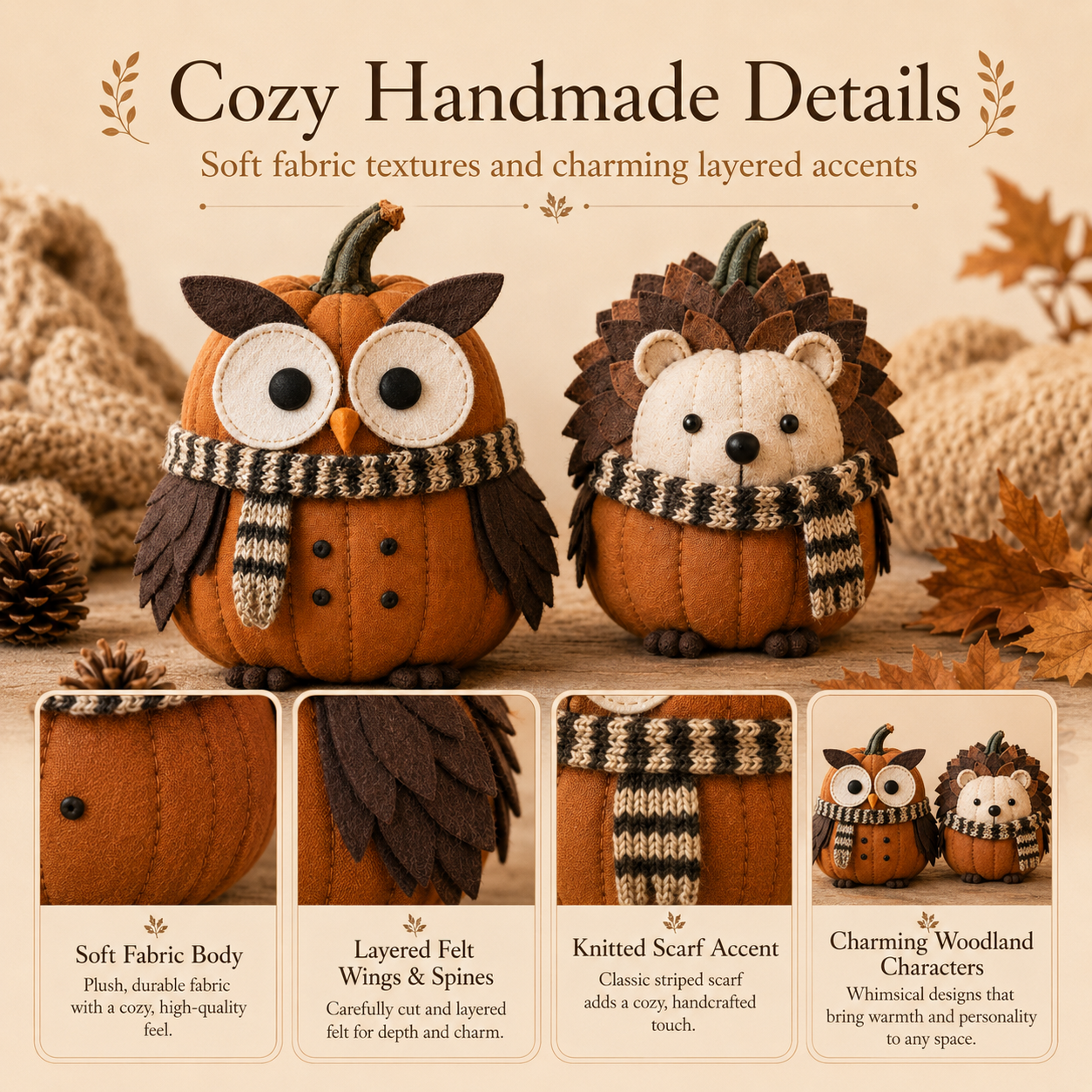 Pumpkin Woodland Friends Fabric Fall Decor