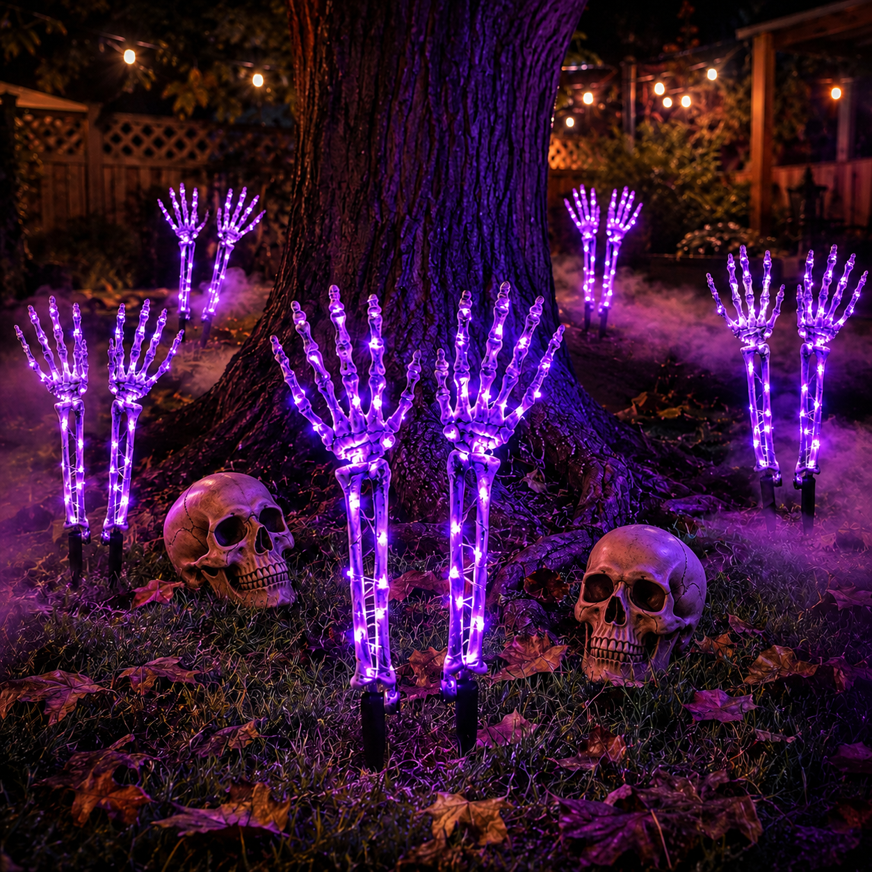 Halloween Skeleton Hands & Skull LED Yard Stakes
