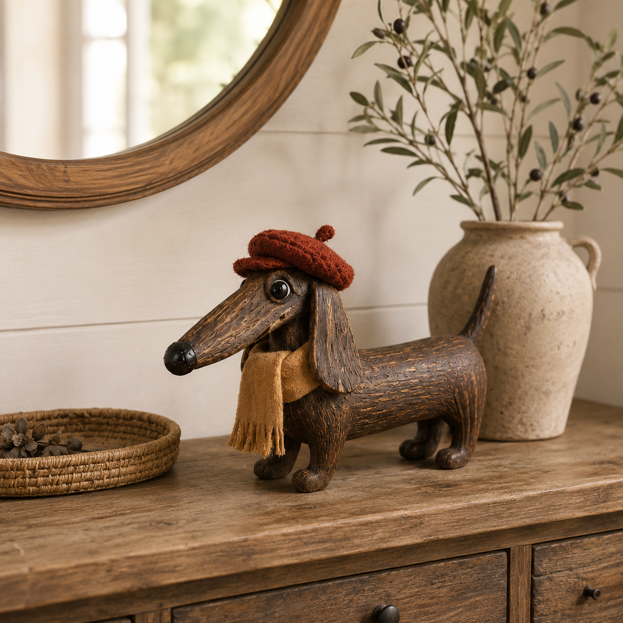 Rustic Gentleman Dachshund Wooden Figurine