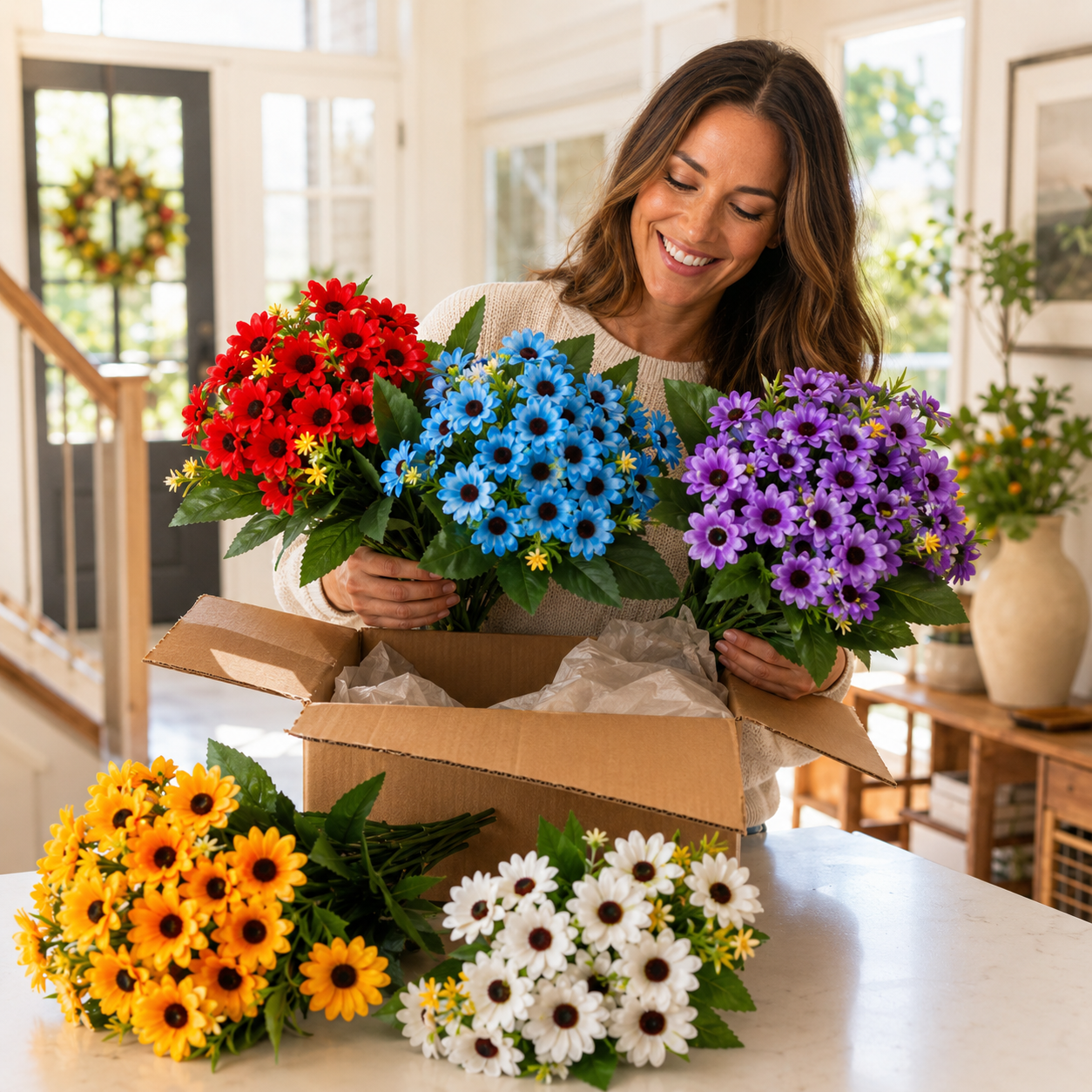 UV-Resistant Artificial Chrysanthemums (Multiple Colors Available) — Realistic Outdoor Plastic Flowers