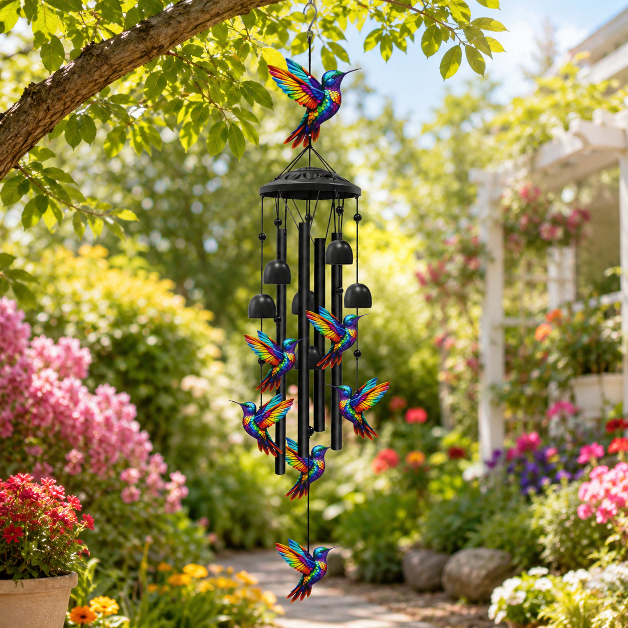 Outdoor Wind Chimes with Colorful Birds & Butterflies