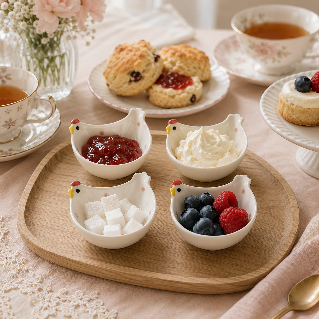 Whimsical Hen Ceramic Dipping Bowls – Set of 4