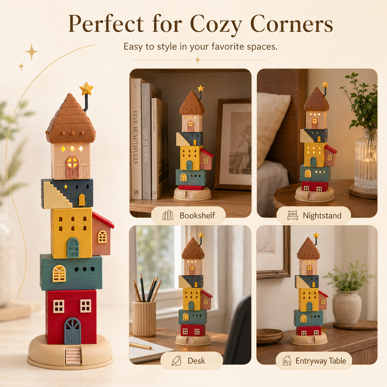 🏠 Whimsical Rotating Light-Up House Tower