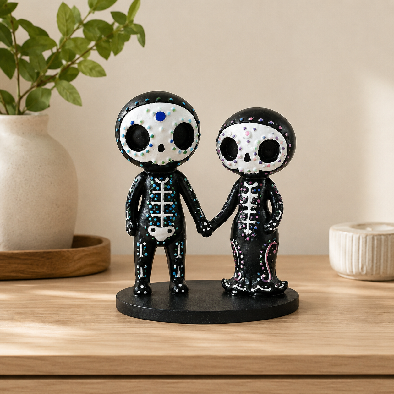 Day of the Dead Skeleton Figurines, Colorful Resin Couple & Family Decorations