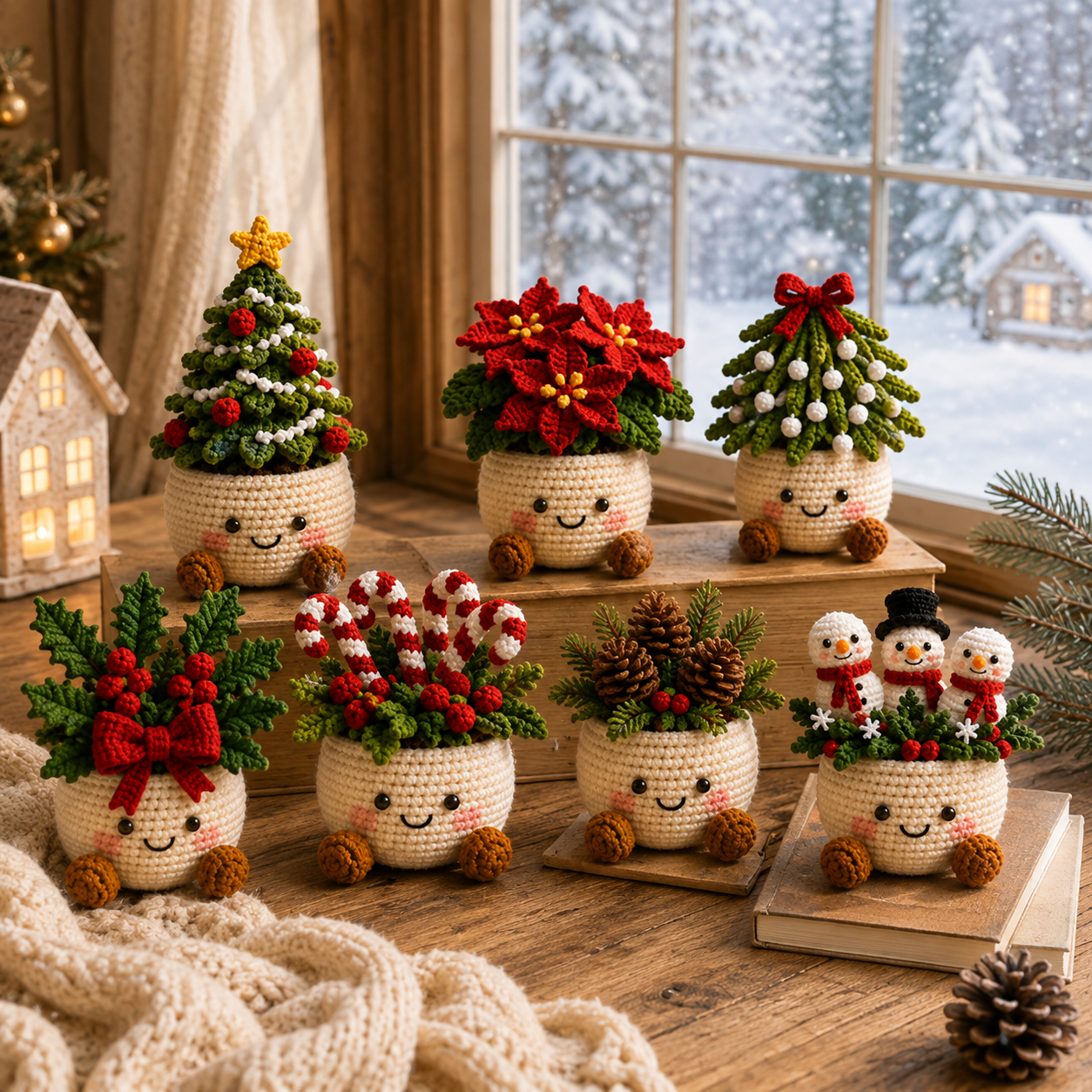 Handmade Crochet Christmas Potted Decor