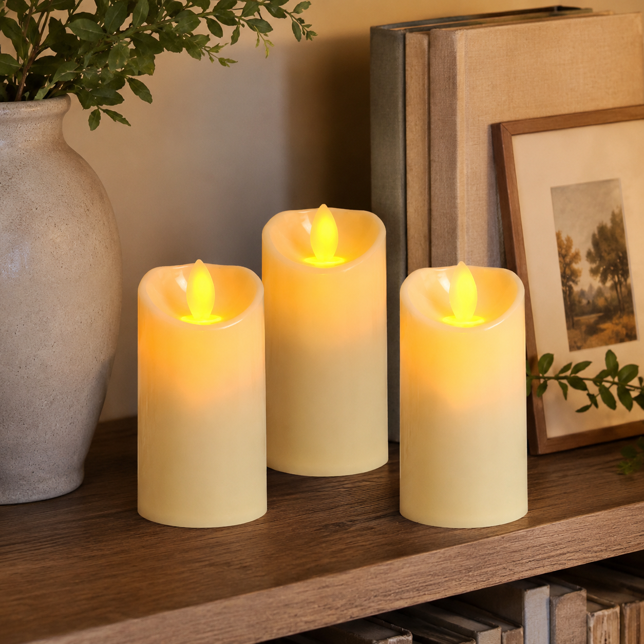 3 Pack Flameless LED Pillar Candles with Moving Flame