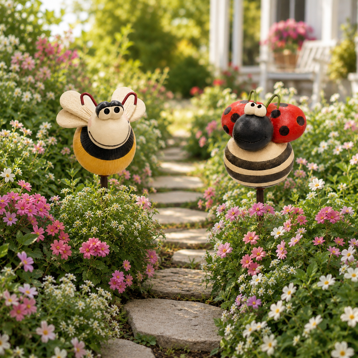 Happy Garden Friends Bee & Ladybug Stake Set