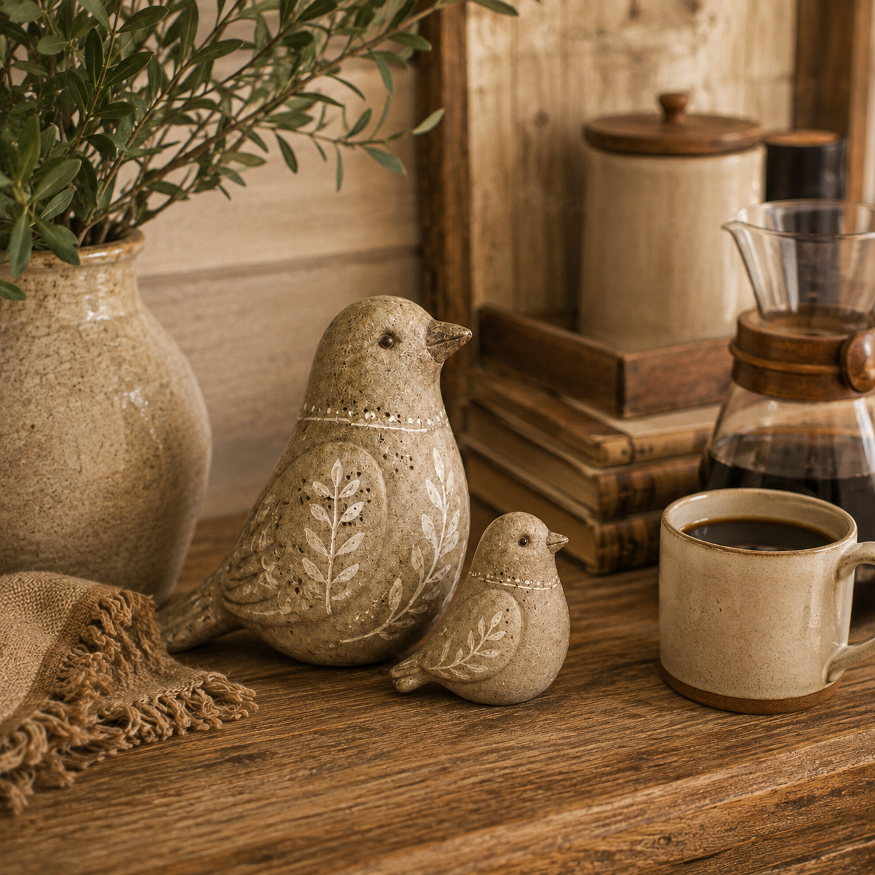 Vintage Primitive Folk Art Bird Duo