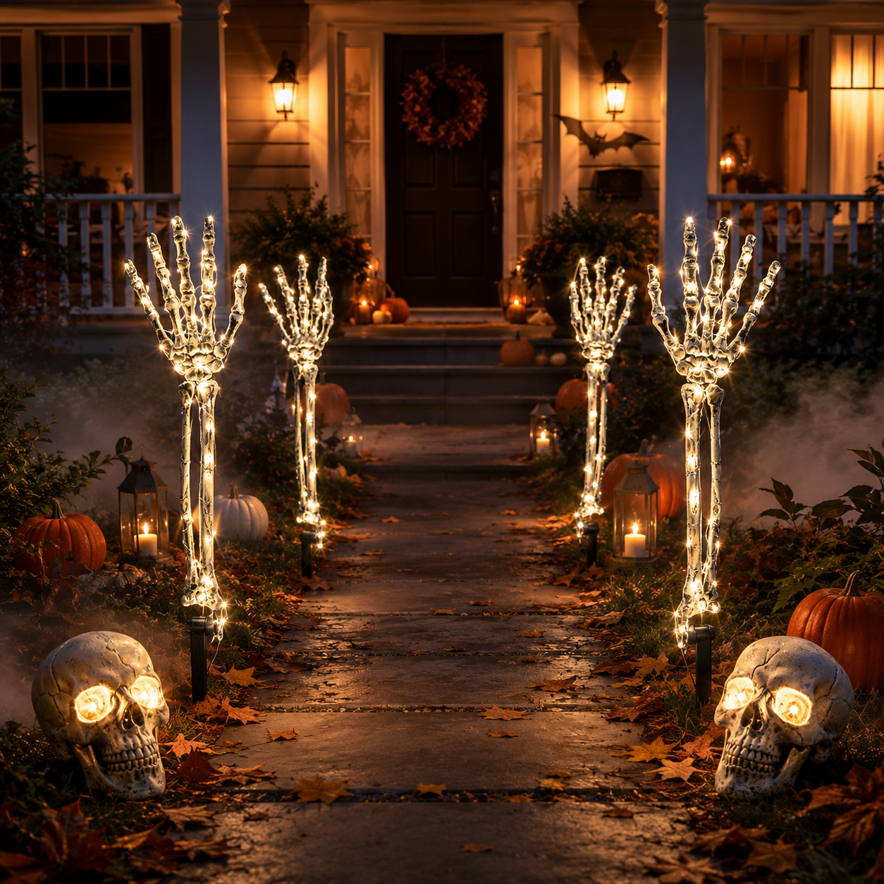 Halloween Skeleton Hands & Skull LED Yard Stakes