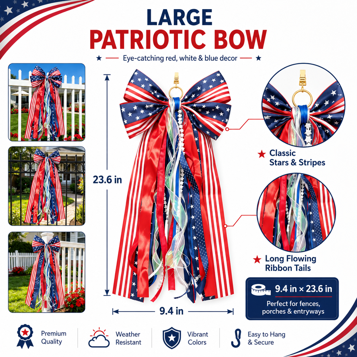 Red White Blue Hanging Ribbon Bow Decoration