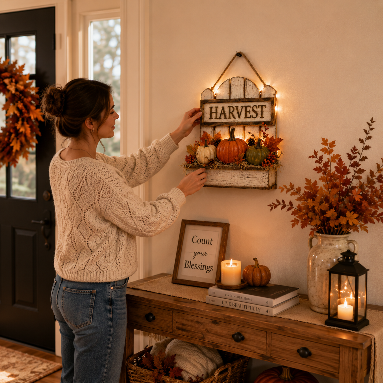 🍂 Rustic Light-Up Harvest Pumpkin Wall Décor